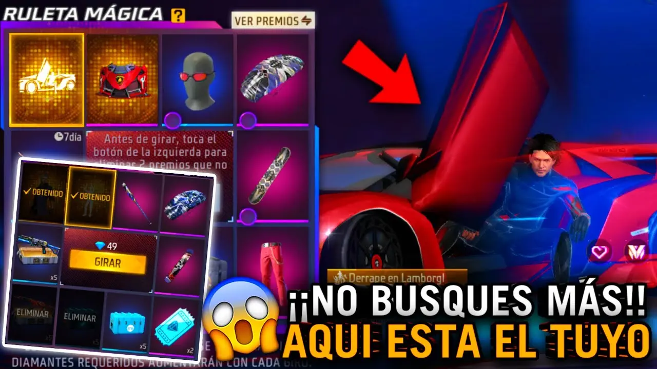 ▶️ COMO OBTENER el EMOTE DERRAPE EN LAMBORGUINI de la RULETA MAGICA de FREE  FIRE 2024